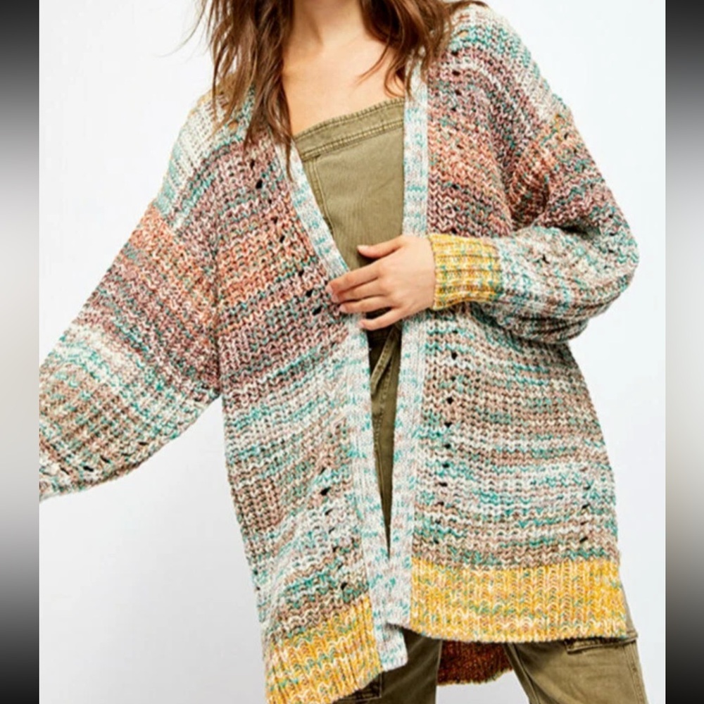 Free People Dreaming Again Mountain Breeze Cardigan Multicolor Knit Sweater